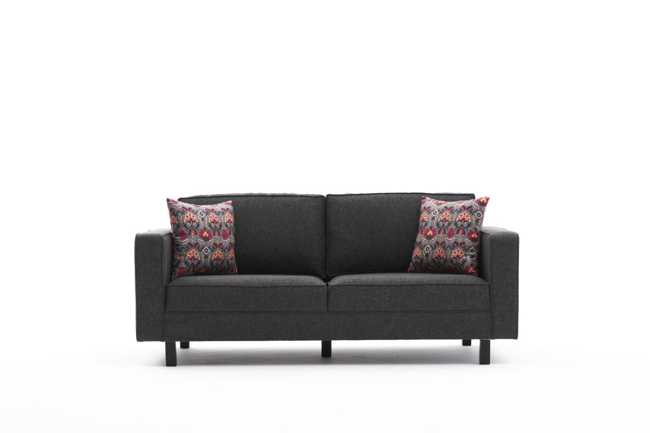 Sofá moderno de 2 lugares, antracite, 180 x 83 x 91 cm | Estrutura de madeira de faia, 100% poliéster/linho, espuma 28 DNS, elegante e confortável para casa e escritório