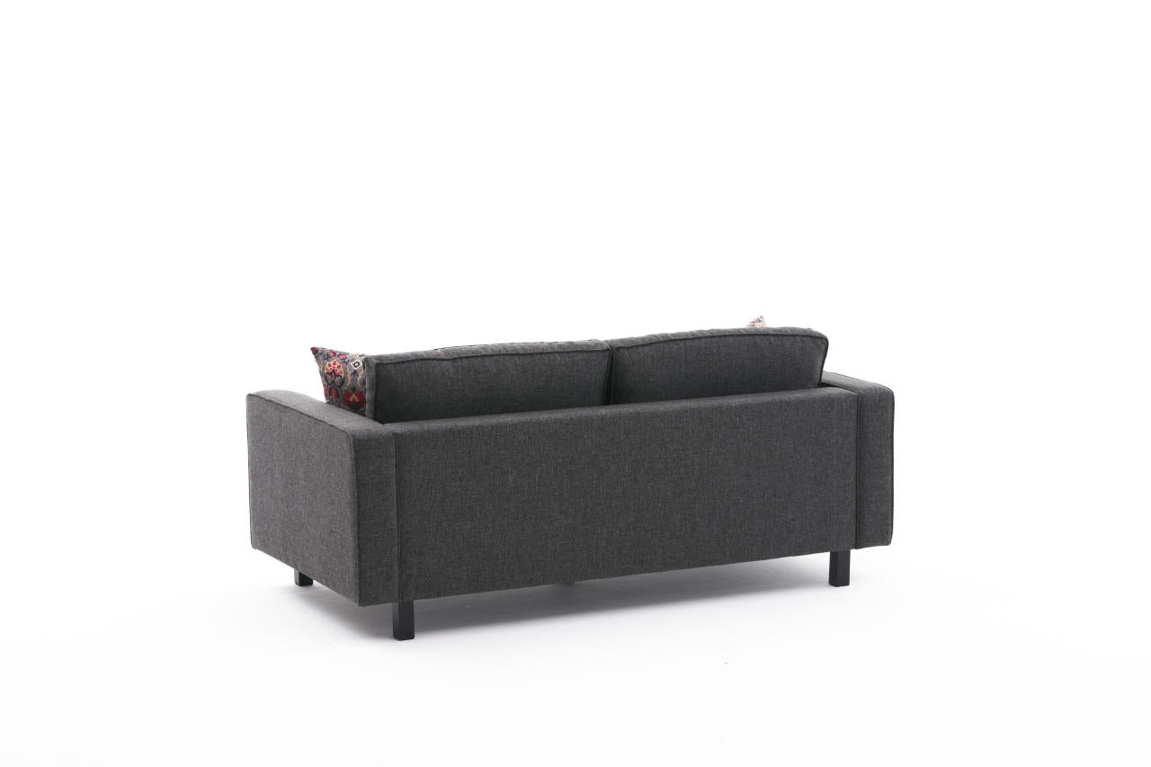 Sofá moderno de 2 lugares, antracite, 180 x 83 x 91 cm | Estrutura de madeira de faia, 100% poliéster/linho, espuma 28 DNS, elegante e confortável para casa e escritório