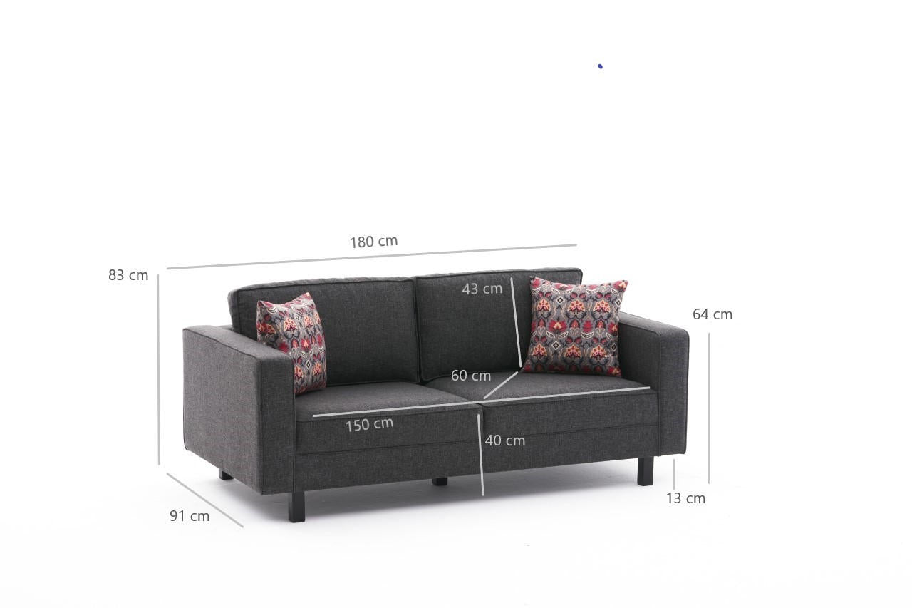 Sofá moderno de 2 lugares, antracite, 180 x 83 x 91 cm | Estrutura de madeira de faia, 100% poliéster/linho, espuma 28 DNS, elegante e confortável para casa e escritório