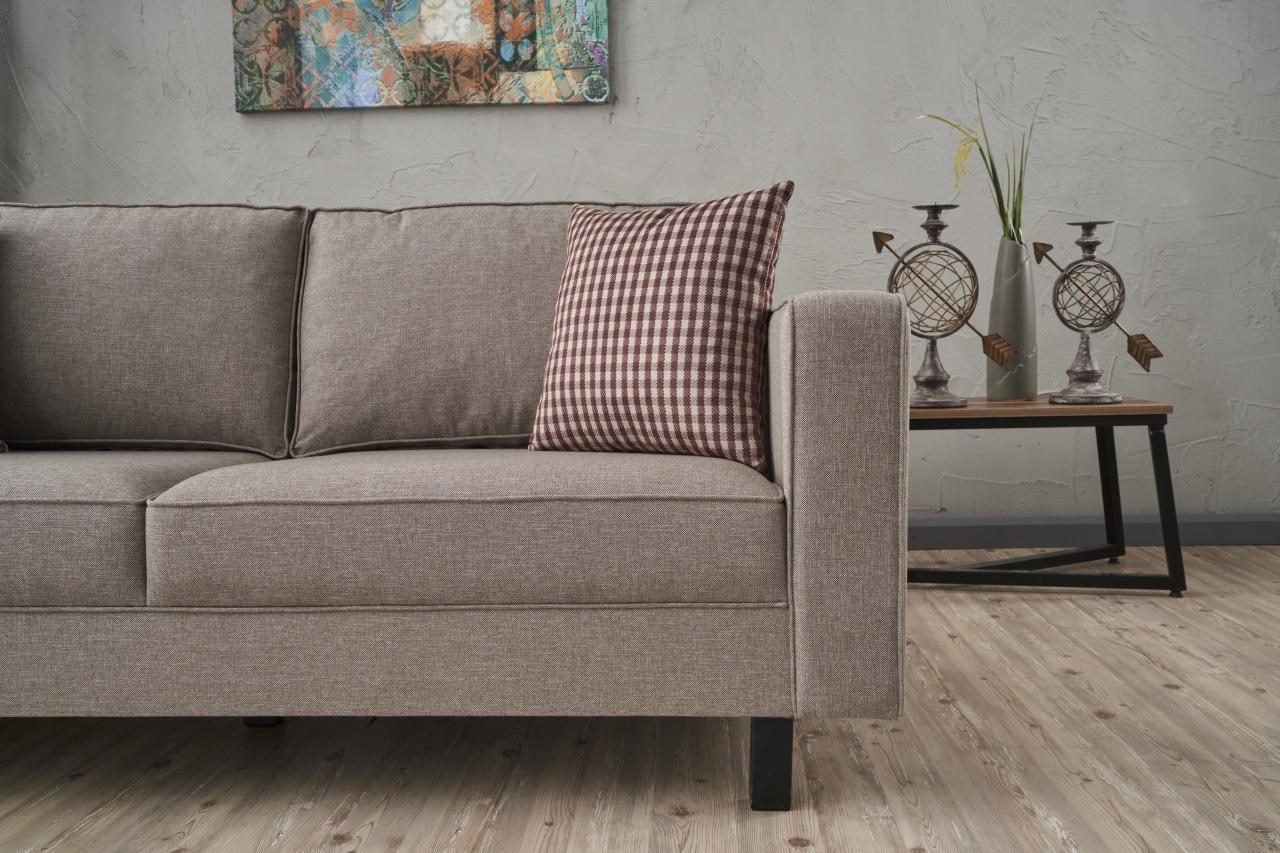Sofá moderno de 2 lugares, cor creme, estrutura de madeira de faia, 180 x 83 x 91 cm | 100% poliéster/linho, almofadas confortáveis de espuma DNS e fibra | Elegante para casa e hotel