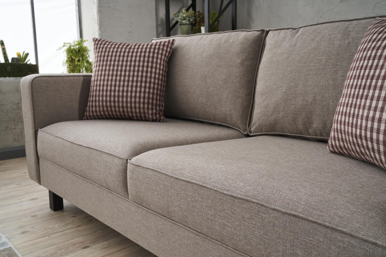 Sofá moderno de 2 lugares, cor creme, estrutura de madeira de faia, 180 x 83 x 91 cm | 100% poliéster/linho, almofadas confortáveis de espuma DNS e fibra | Elegante para casa e hotel