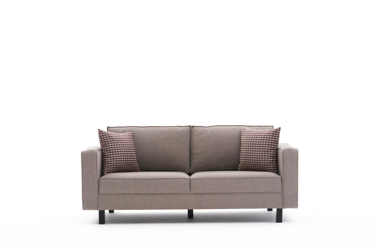 Sofá moderno de 2 lugares, cor creme, estrutura de madeira de faia, 180 x 83 x 91 cm | 100% poliéster/linho, almofadas confortáveis de espuma DNS e fibra | Elegante para casa e hotel