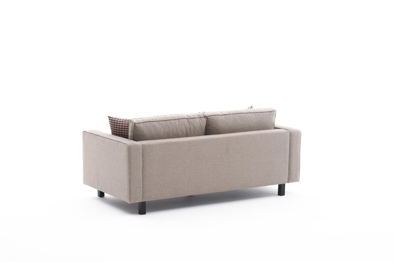 Sofá moderno de 2 lugares, cor creme, estrutura de madeira de faia, 180 x 83 x 91 cm | 100% poliéster/linho, almofadas confortáveis de espuma DNS e fibra | Elegante para casa e hotel