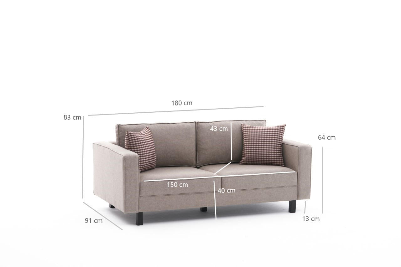 Sofá moderno de 2 lugares, cor creme, estrutura de madeira de faia, 180 x 83 x 91 cm | 100% poliéster/linho, almofadas confortáveis de espuma DNS e fibra | Elegante para casa e hotel