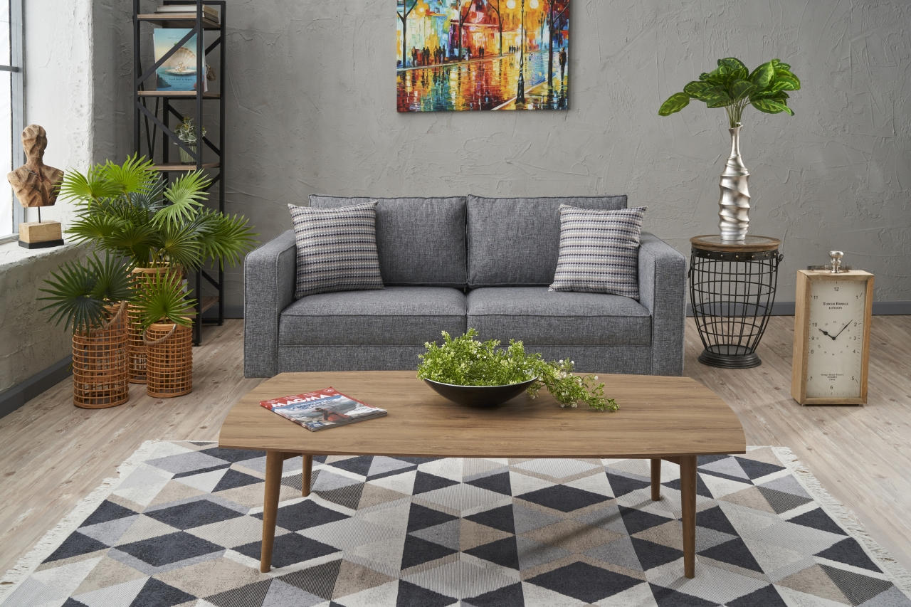 Sofá moderno de 2 lugares, cinza, 180 cm | Estrutura de madeira de faia, 100% poliéster/linho, espuma 28 DNS, elegante e confortável para decoração de casa e hotel