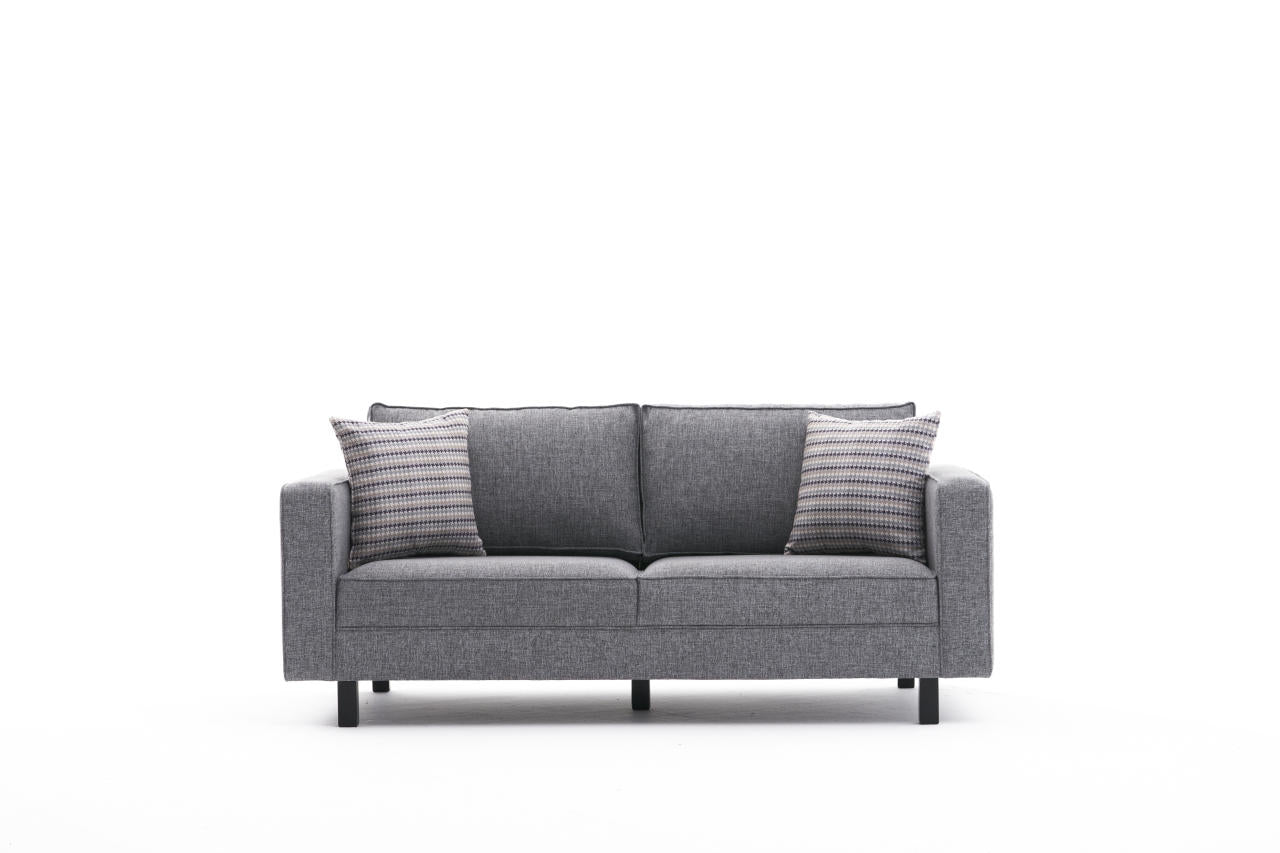 Sofá moderno de 2 lugares, cinza, 180 cm | Estrutura de madeira de faia, 100% poliéster/linho, espuma 28 DNS, elegante e confortável para decoração de casa e hotel