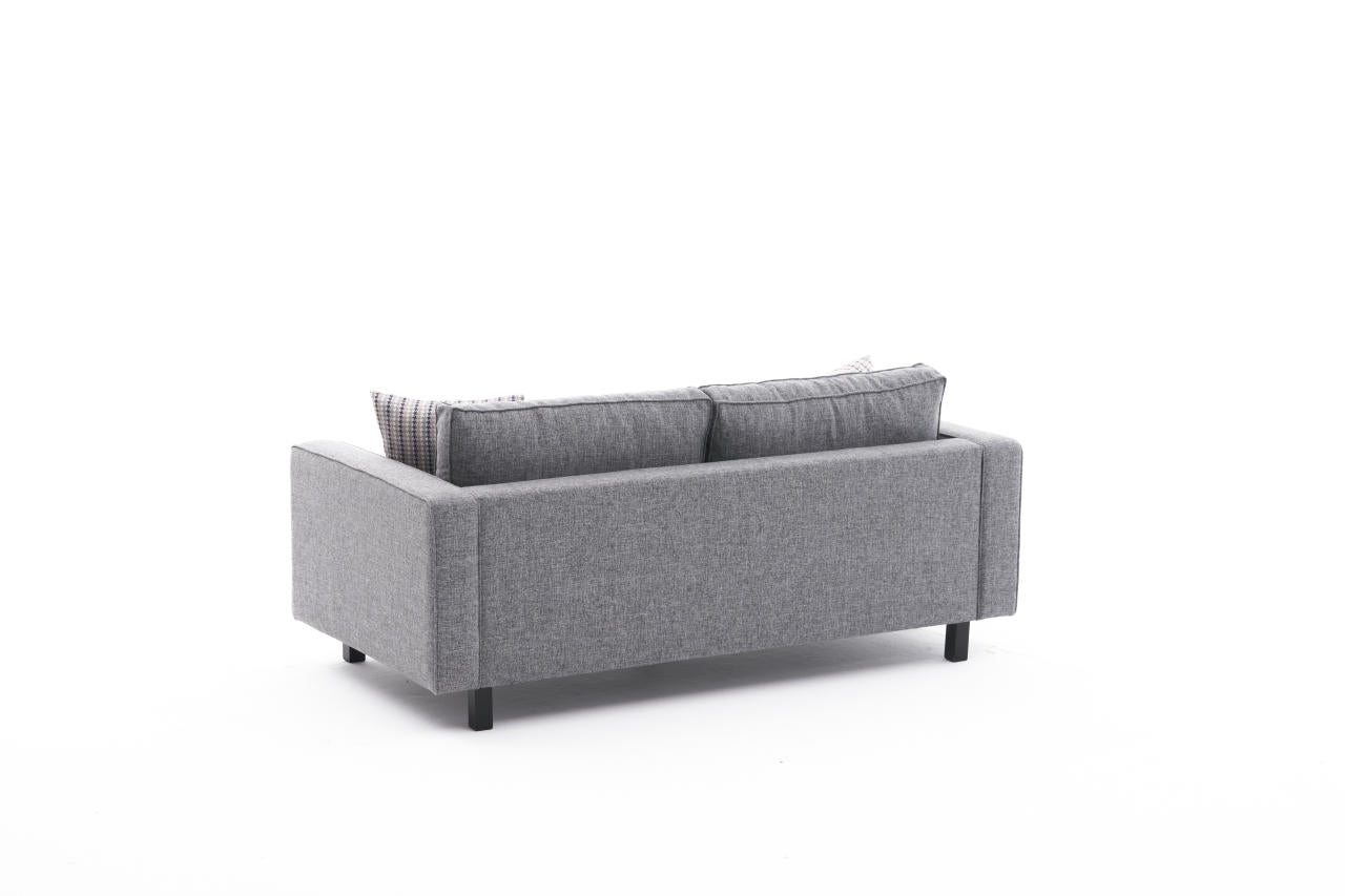 Sofá moderno de 2 lugares, cinza, 180 cm | Estrutura de madeira de faia, 100% poliéster/linho, espuma 28 DNS, elegante e confortável para decoração de casa e hotel