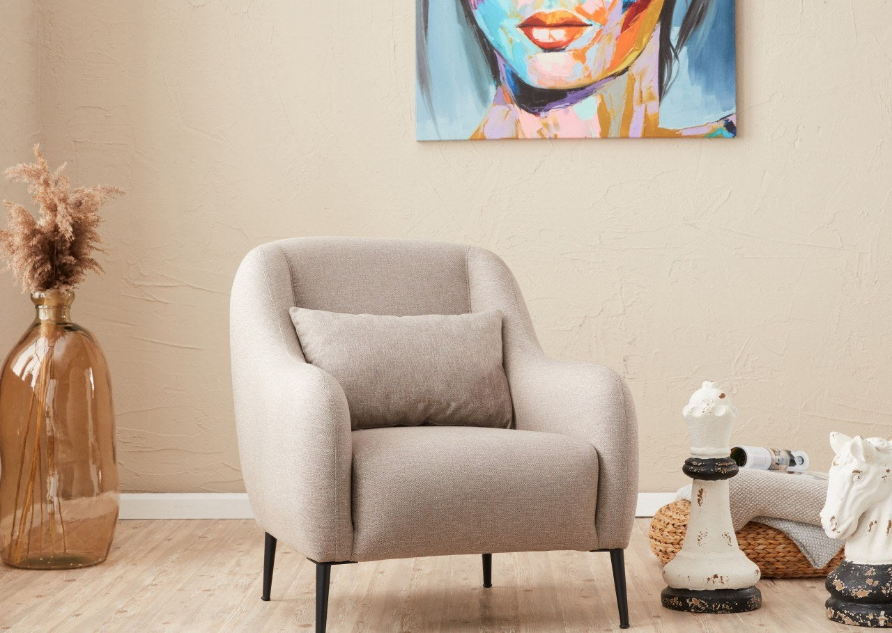 Sofá moderno de 1 lugar, cor creme, 77 x 70 x 77 cm | Estrutura 100% madeira de faia, tecido antibacteriano, espuma 28 DNS | Elegante para decoração de casa e hotel