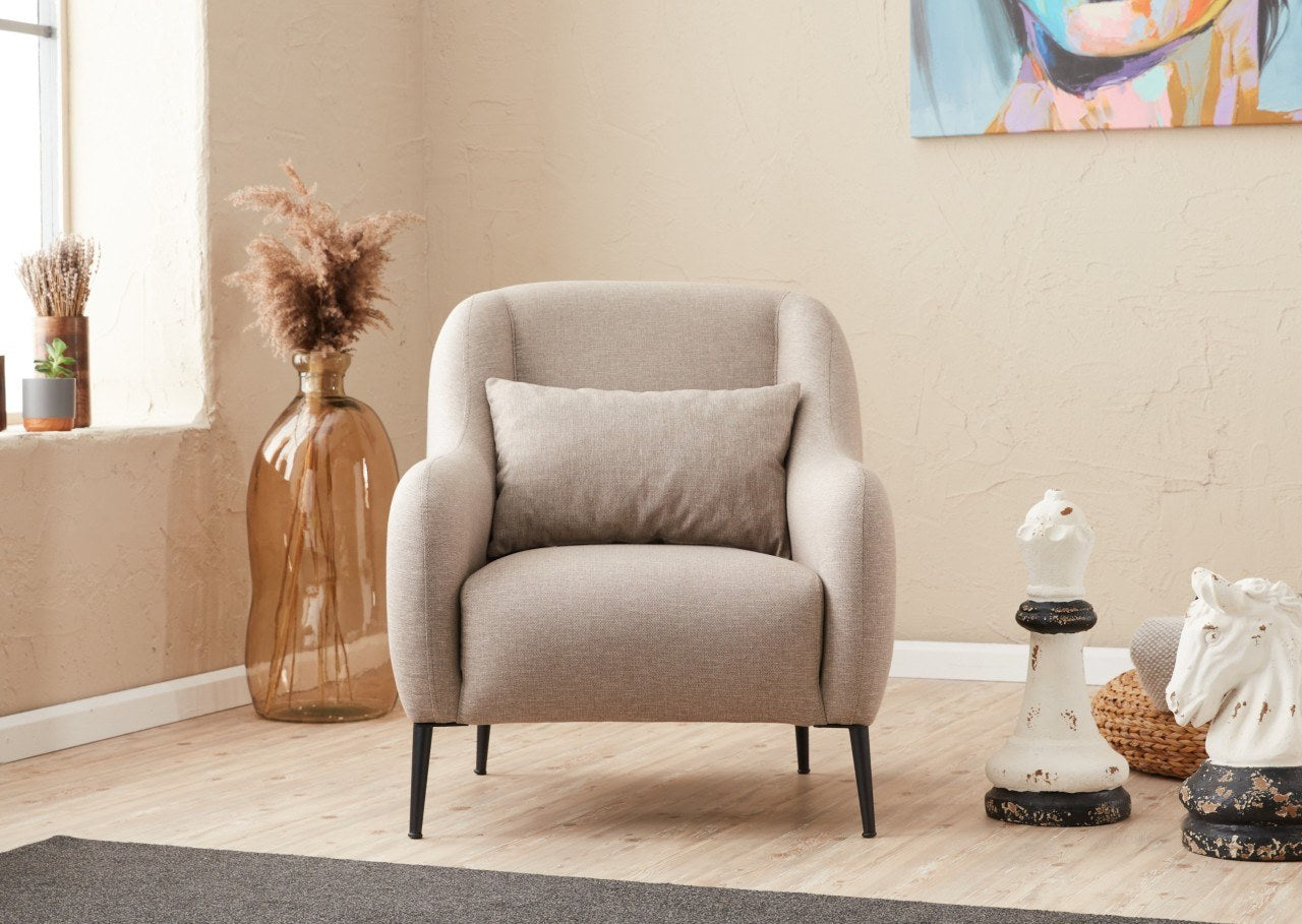 Sofá moderno de 1 lugar, cor creme, 77 x 70 x 77 cm | Estrutura 100% madeira de faia, tecido antibacteriano, espuma 28 DNS | Elegante para decoração de casa e hotel