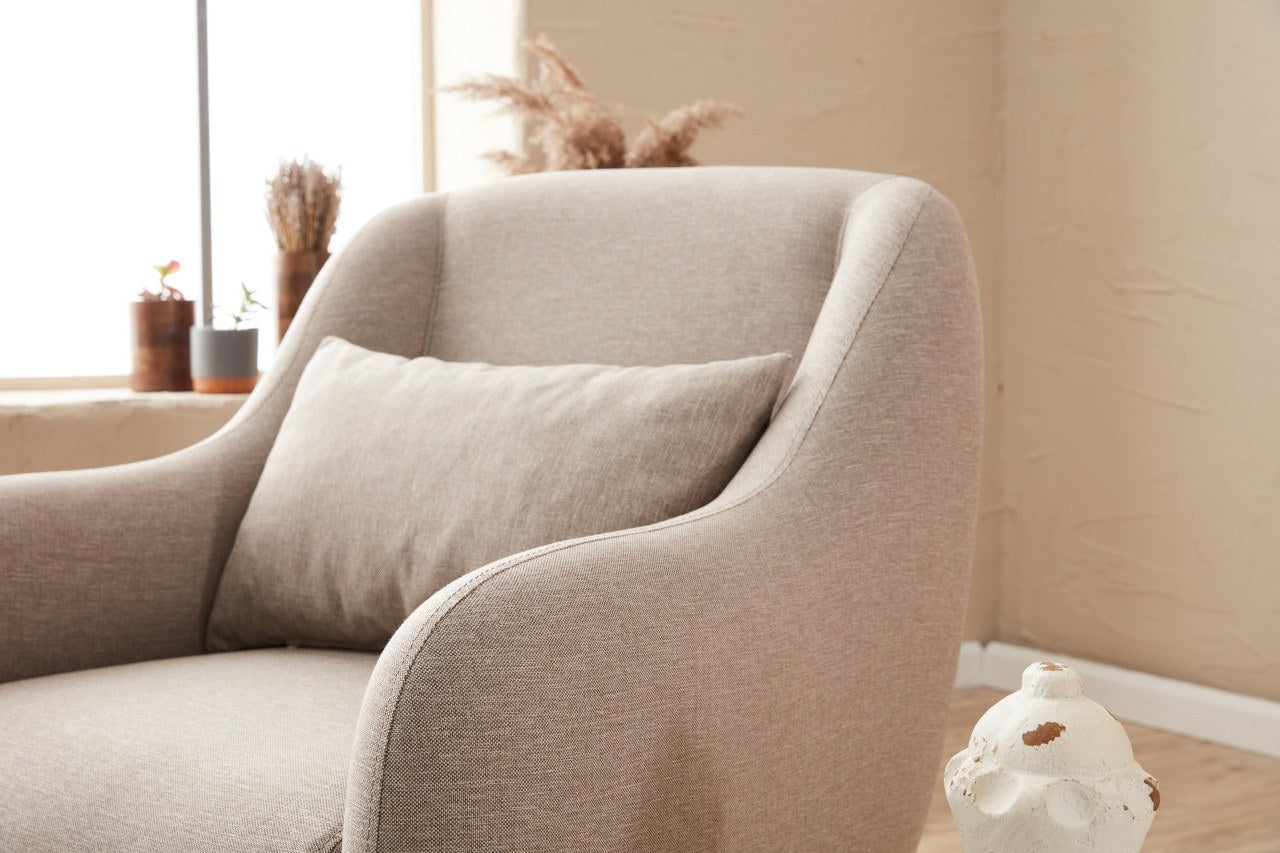 Sofá moderno de 1 lugar, cor creme, 77 x 70 x 77 cm | Estrutura 100% madeira de faia, tecido antibacteriano, espuma 28 DNS | Elegante para decoração de casa e hotel
