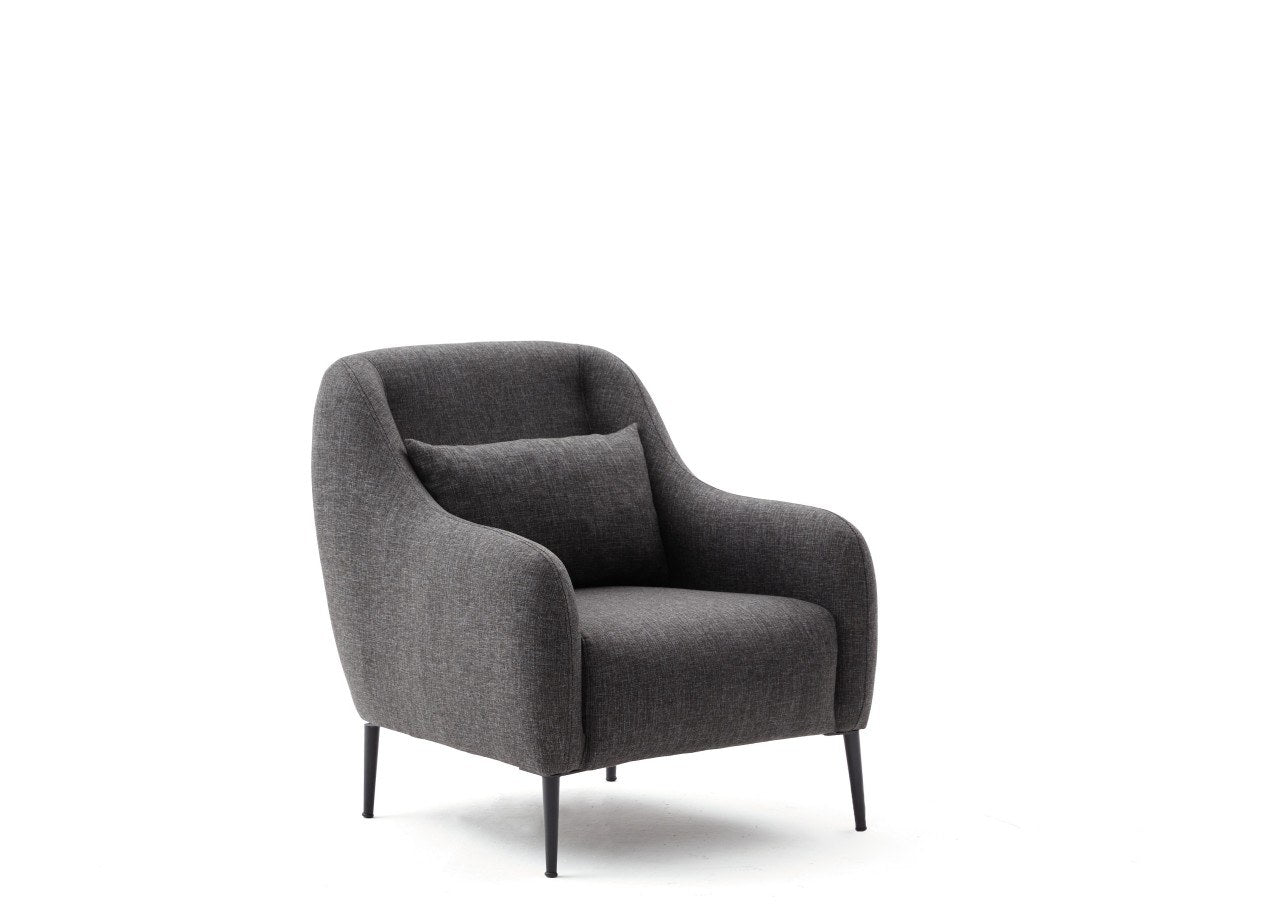 Sofá moderno de 1 lugar, antracite, 77 x 70 x 77 cm | Estrutura 100% madeira de faia, tecido antibacteriano, espuma 28 DNS | Elegante para decoração de casa e hotel