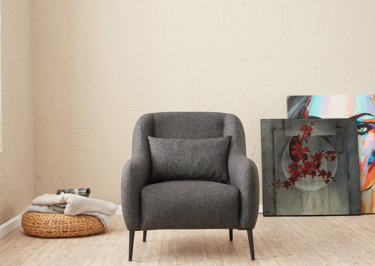 Sofá moderno de 1 lugar, antracite, 77 x 70 x 77 cm | Estrutura 100% madeira de faia, tecido antibacteriano, espuma 28 DNS | Elegante para decoração de casa e hotel