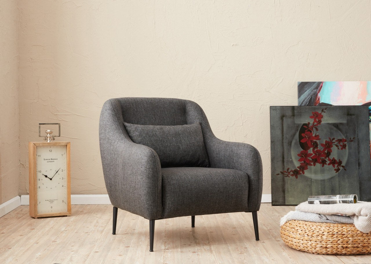 Sofá moderno de 1 lugar, antracite, 77 x 70 x 77 cm | Estrutura 100% madeira de faia, tecido antibacteriano, espuma 28 DNS | Elegante para decoração de casa e hotel