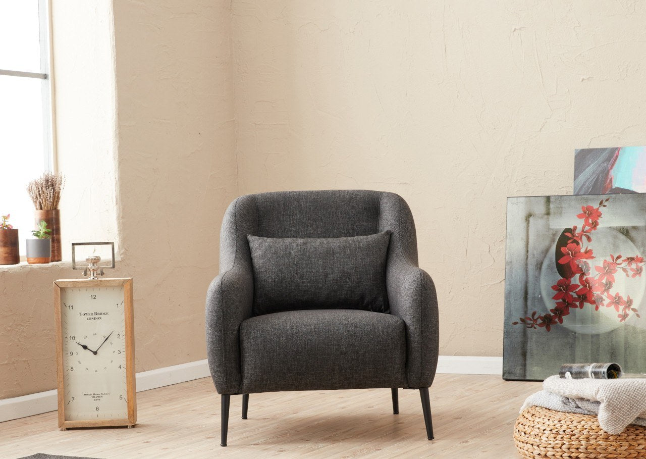 Sofá moderno de 1 lugar, antracite, 77 x 70 x 77 cm | Estrutura 100% madeira de faia, tecido antibacteriano, espuma 28 DNS | Elegante para decoração de casa e hotel