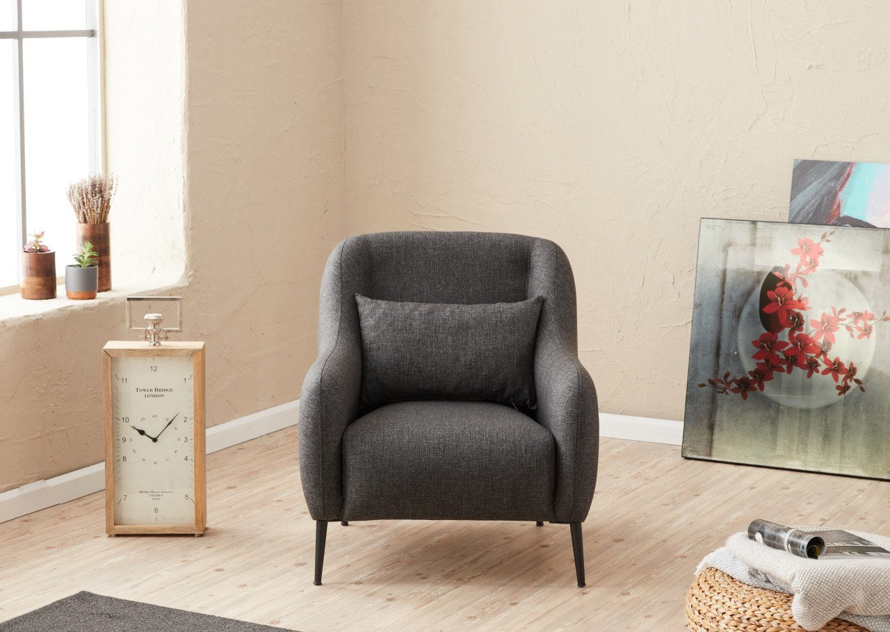 Sofá moderno de 1 lugar, antracite, 77 x 70 x 77 cm | Estrutura 100% madeira de faia, tecido antibacteriano, espuma 28 DNS | Elegante para decoração de casa e hotel