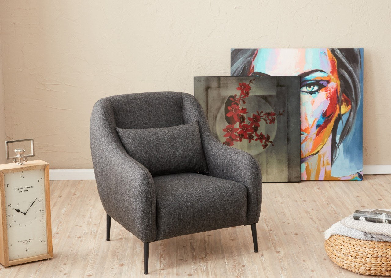 Sofá moderno de 1 lugar, antracite, 77 x 70 x 77 cm | Estrutura 100% madeira de faia, tecido antibacteriano, espuma 28 DNS | Elegante para decoração de casa e hotel