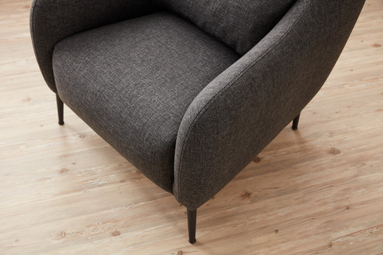 Sofá moderno de 1 lugar, antracite, 77 x 70 x 77 cm | Estrutura 100% madeira de faia, tecido antibacteriano, espuma 28 DNS | Elegante para decoração de casa e hotel