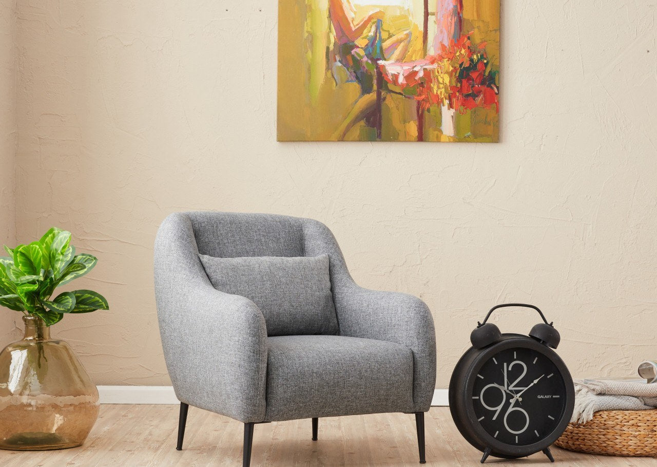 Sofá moderno de 1 lugar, cinza, 77 x 70 x 77 cm | Estrutura 100% madeira de faia, tecido antibacteriano, espuma 28 DNS | Elegante para residências, hotéis e espaços industriais