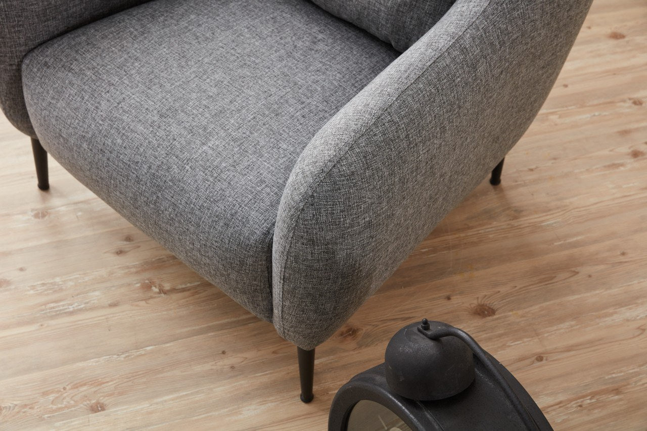 Sofá moderno de 1 lugar, cinza, 77 x 70 x 77 cm | Estrutura 100% madeira de faia, tecido antibacteriano, espuma 28 DNS | Elegante para residências, hotéis e espaços industriais