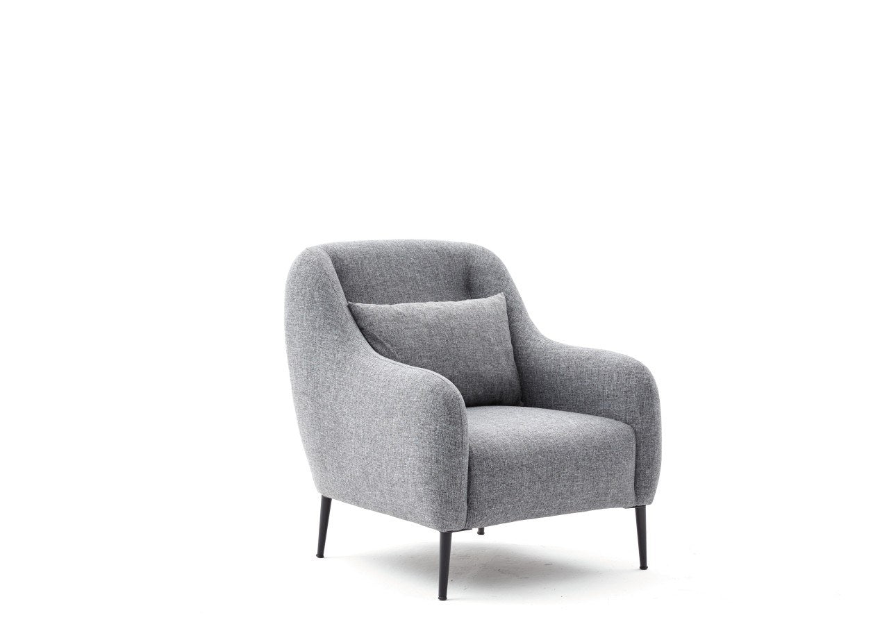 Sofá moderno de 1 lugar, cinza, 77 x 70 x 77 cm | Estrutura 100% madeira de faia, tecido antibacteriano, espuma 28 DNS | Elegante para residências, hotéis e espaços industriais