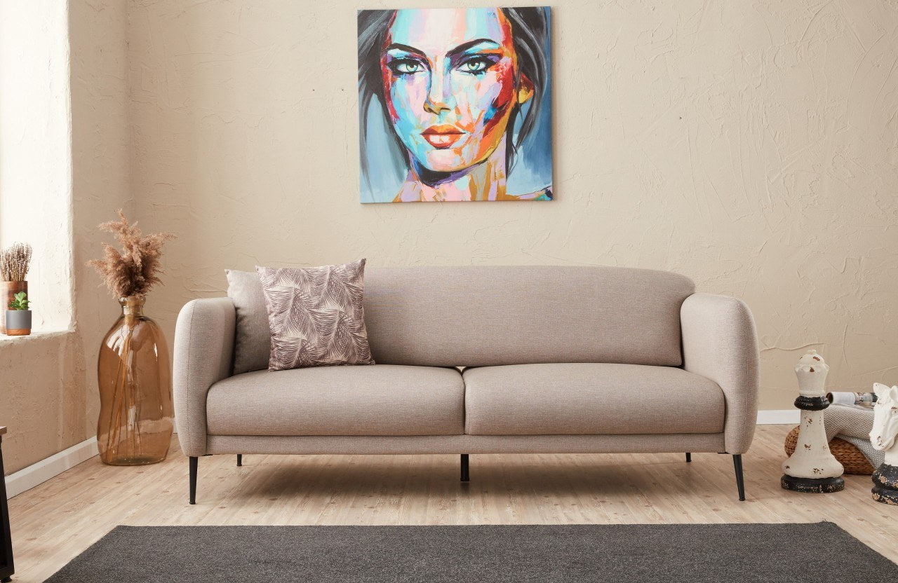 Sofá-cama moderno de 3 lugares, creme, 210 cm | Estrutura 100% madeira de faia, tecido antibacteriano, espuma 28 DNS | Perfeito para salas de estar e quartos de hóspedes elegantes