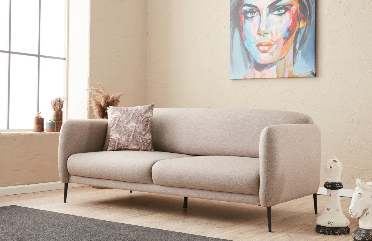 Sofá-cama moderno de 3 lugares, creme, 210 cm | Estrutura 100% madeira de faia, tecido antibacteriano, espuma 28 DNS | Perfeito para salas de estar e quartos de hóspedes elegantes
