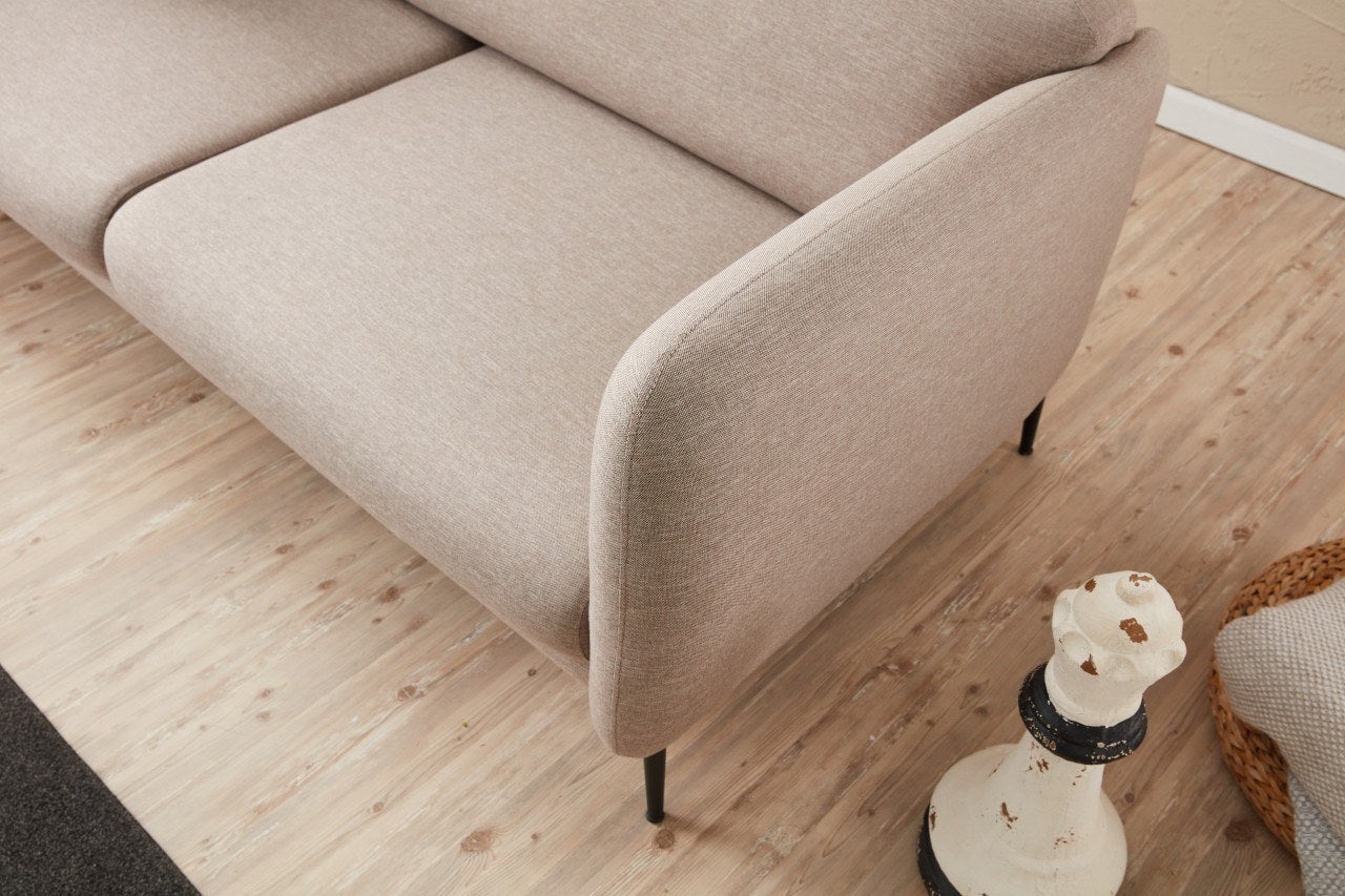 Sofá-cama moderno de 3 lugares, creme, 210 cm | Estrutura 100% madeira de faia, tecido antibacteriano, espuma 28 DNS | Perfeito para salas de estar e quartos de hóspedes elegantes