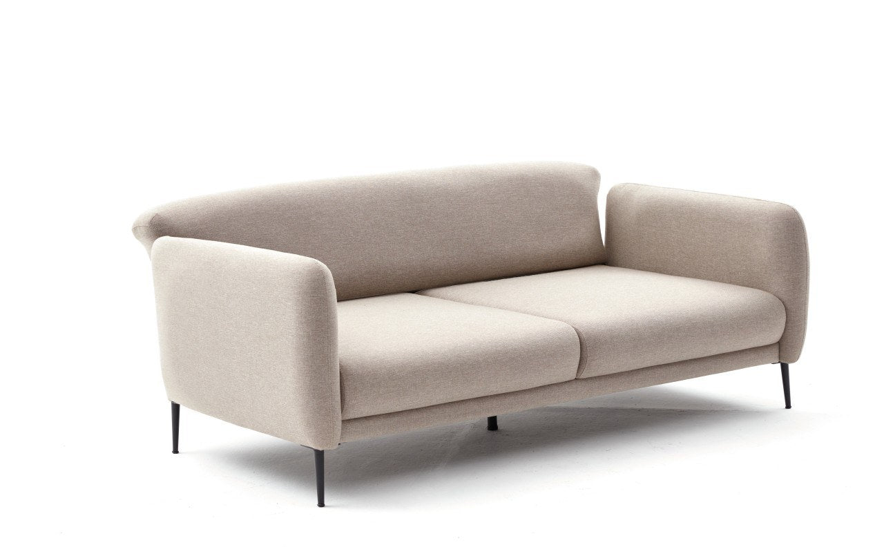 Sofá-cama moderno de 3 lugares, creme, 210 cm | Estrutura 100% madeira de faia, tecido antibacteriano, espuma 28 DNS | Perfeito para salas de estar e quartos de hóspedes elegantes
