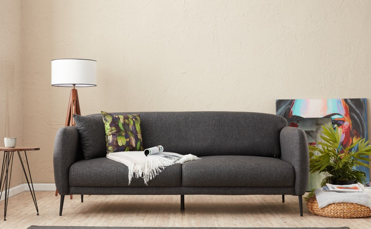 Sofá-cama moderno de 3 lugares, antracite, 210 x 80 x 95 cm | Estrutura 100% madeira de faia, tecido antibacteriano, fácil montagem | Perfeito para espaços de estar elegantes