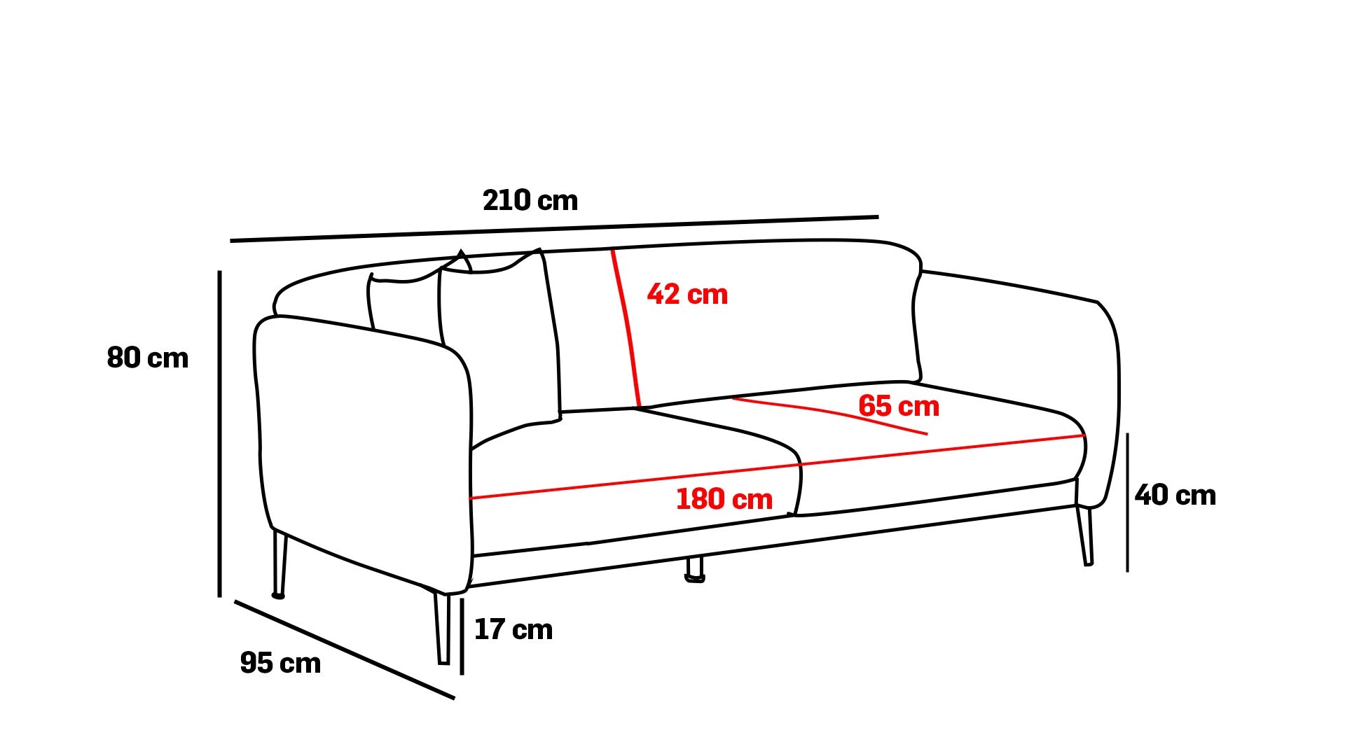 Sofá-cama moderno de 3 lugares, antracite, 210 x 80 x 95 cm | Estrutura 100% madeira de faia, tecido antibacteriano, fácil montagem | Perfeito para espaços de estar elegantes