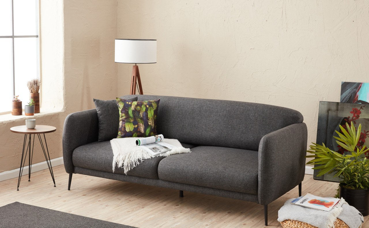 Sofá-cama moderno de 3 lugares, antracite, 210 x 80 x 95 cm | Estrutura 100% madeira de faia, tecido antibacteriano, fácil montagem | Perfeito para espaços de estar elegantes