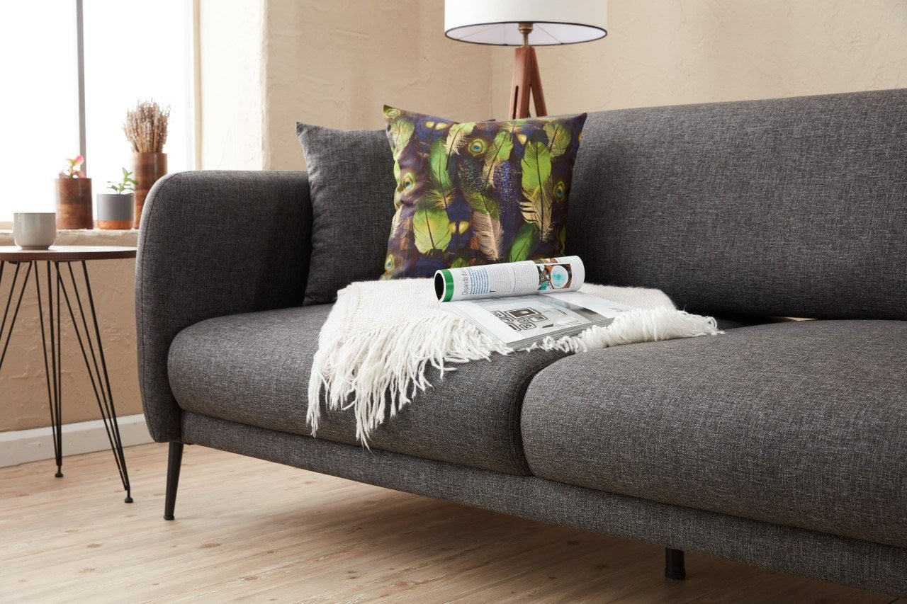 Sofá-cama moderno de 3 lugares, antracite, 210 x 80 x 95 cm | Estrutura 100% madeira de faia, tecido antibacteriano, fácil montagem | Perfeito para espaços de estar elegantes