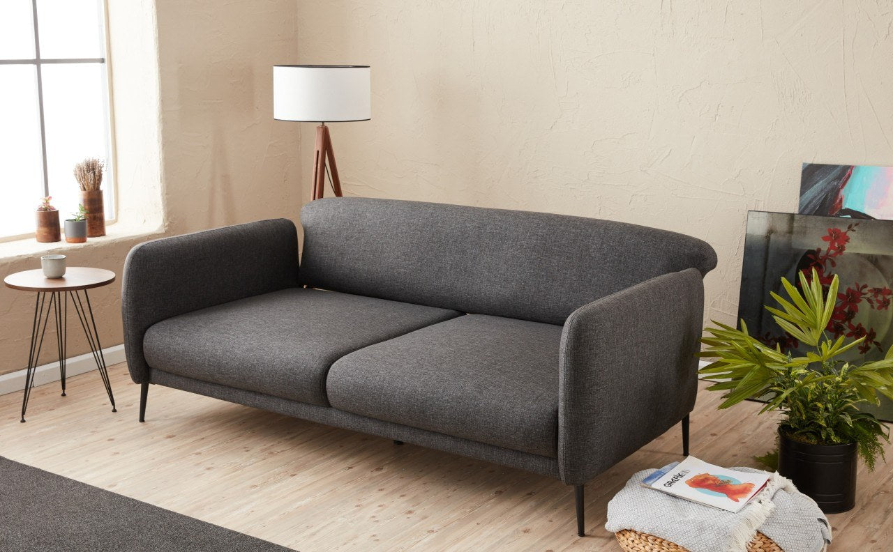 Sofá-cama moderno de 3 lugares, antracite, 210 x 80 x 95 cm | Estrutura 100% madeira de faia, tecido antibacteriano, fácil montagem | Perfeito para espaços de estar elegantes