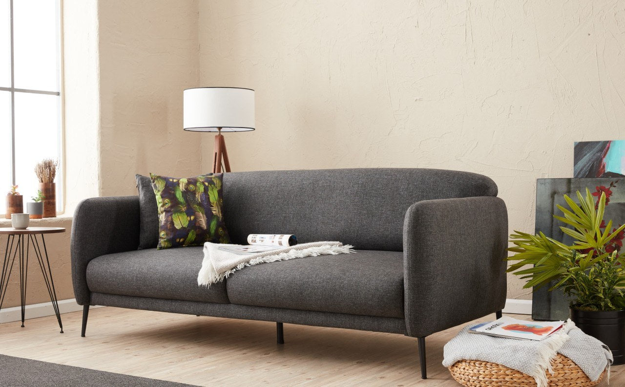 Sofá-cama moderno de 3 lugares, antracite, 210 x 80 x 95 cm | Estrutura 100% madeira de faia, tecido antibacteriano, fácil montagem | Perfeito para espaços de estar elegantes