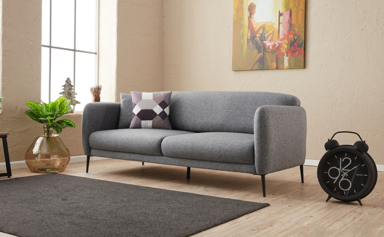 Sofá-cama moderno de 3 lugares, cinza, 210 cm | Estrutura 100% madeira de faia, tecido antibacteriano, espuma 28 DNS | Perfeito para salas de estar e quartos de hóspedes elegantes
