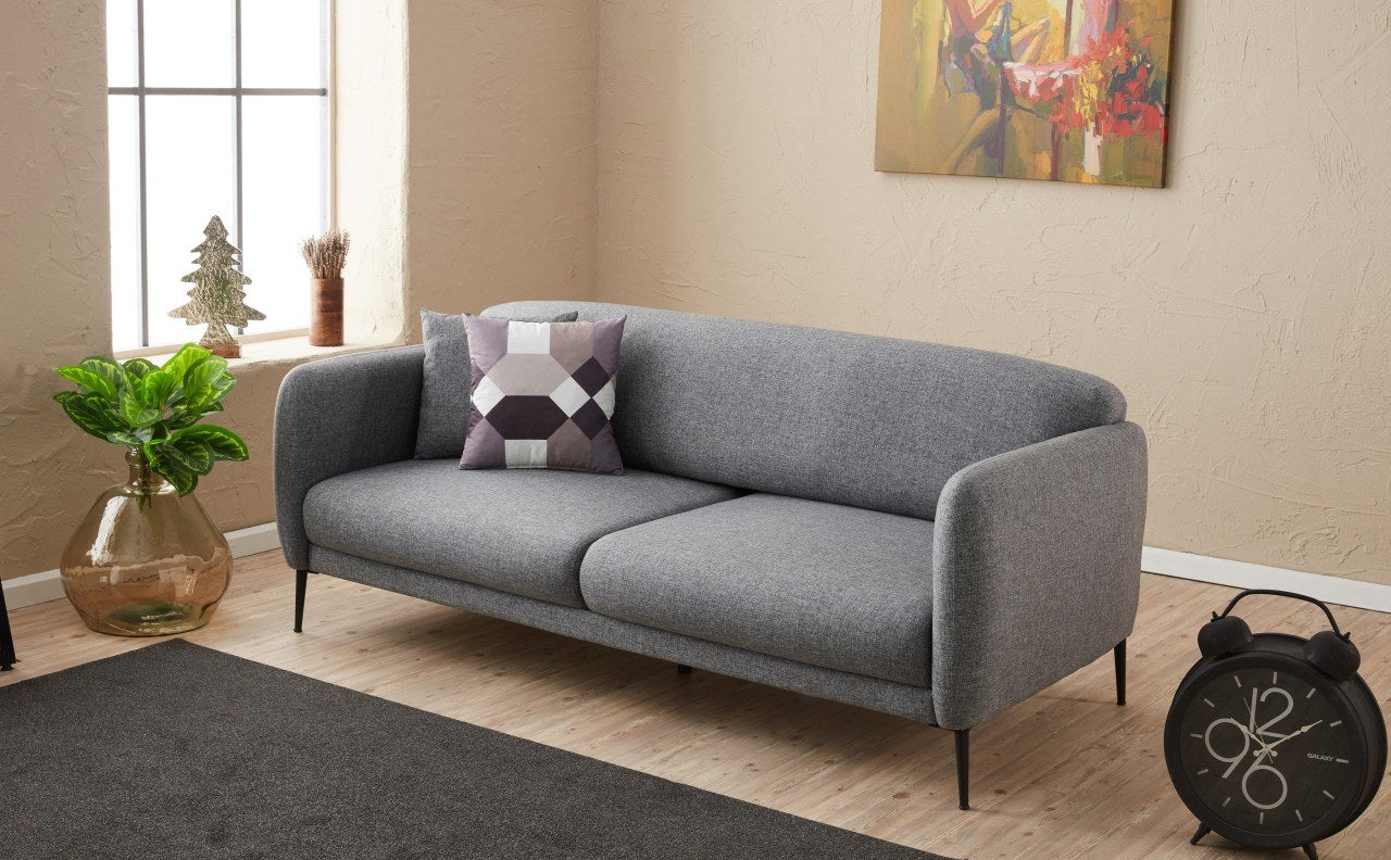 Sofá-cama moderno de 3 lugares, cinza, 210 cm | Estrutura 100% madeira de faia, tecido antibacteriano, espuma 28 DNS | Perfeito para salas de estar e quartos de hóspedes elegantes