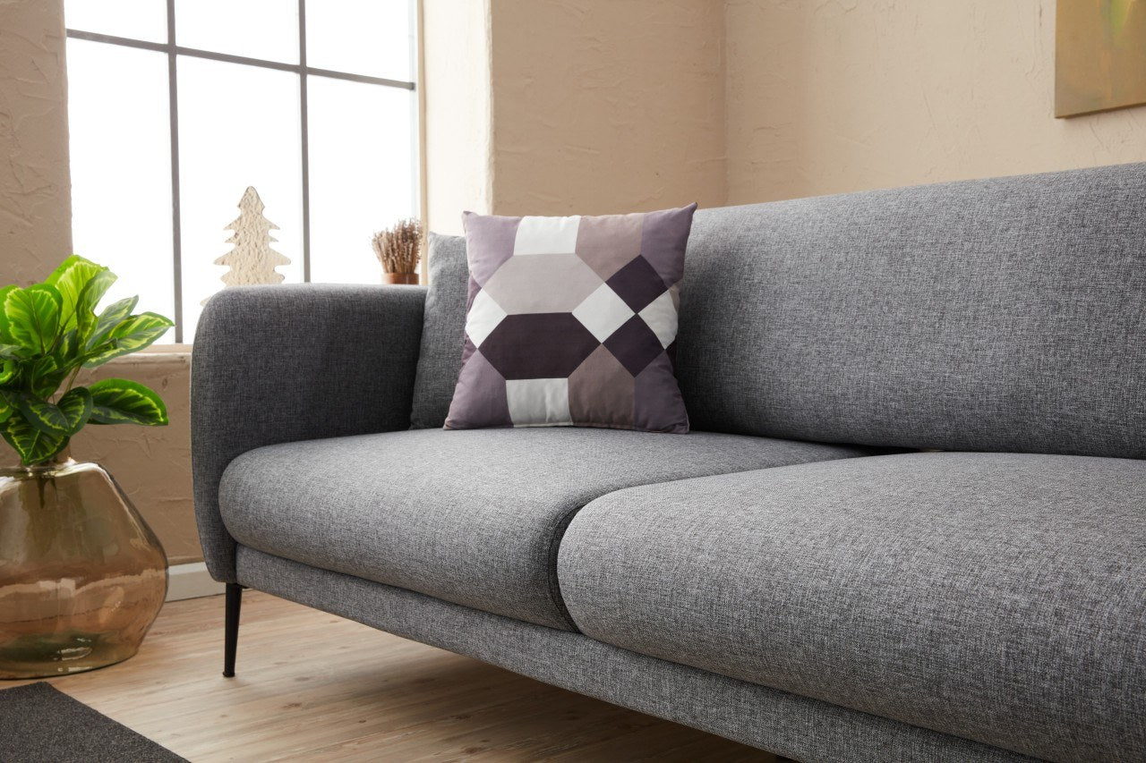Sofá-cama moderno de 3 lugares, cinza, 210 cm | Estrutura 100% madeira de faia, tecido antibacteriano, espuma 28 DNS | Perfeito para salas de estar e quartos de hóspedes elegantes