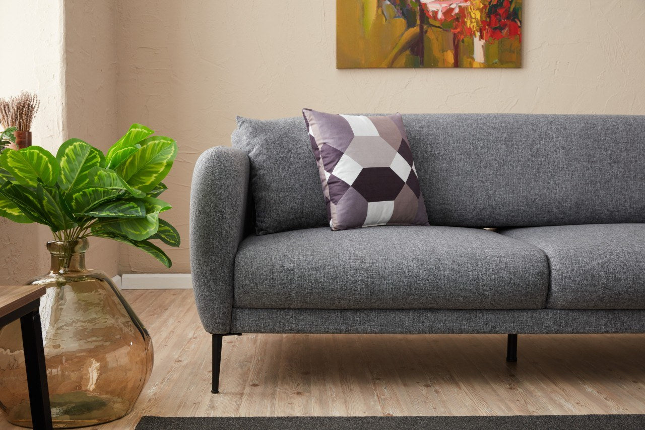 Sofá-cama moderno de 3 lugares, cinza, 210 cm | Estrutura 100% madeira de faia, tecido antibacteriano, espuma 28 DNS | Perfeito para salas de estar e quartos de hóspedes elegantes