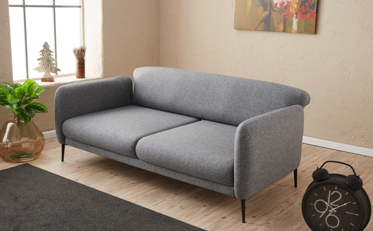 Sofá-cama moderno de 3 lugares, cinza, 210 cm | Estrutura 100% madeira de faia, tecido antibacteriano, espuma 28 DNS | Perfeito para salas de estar e quartos de hóspedes elegantes