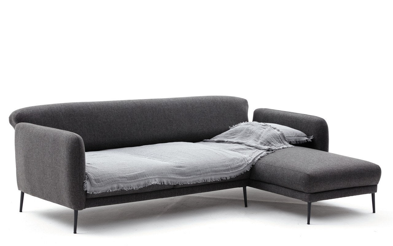 Sofá-cama de canto moderno, antracite, 265 x 80 x 163 cm | Estrutura 100% madeira de faia, tecido antibacteriano, espuma 28 DNS | Elegante e funcional para qualquer espaço