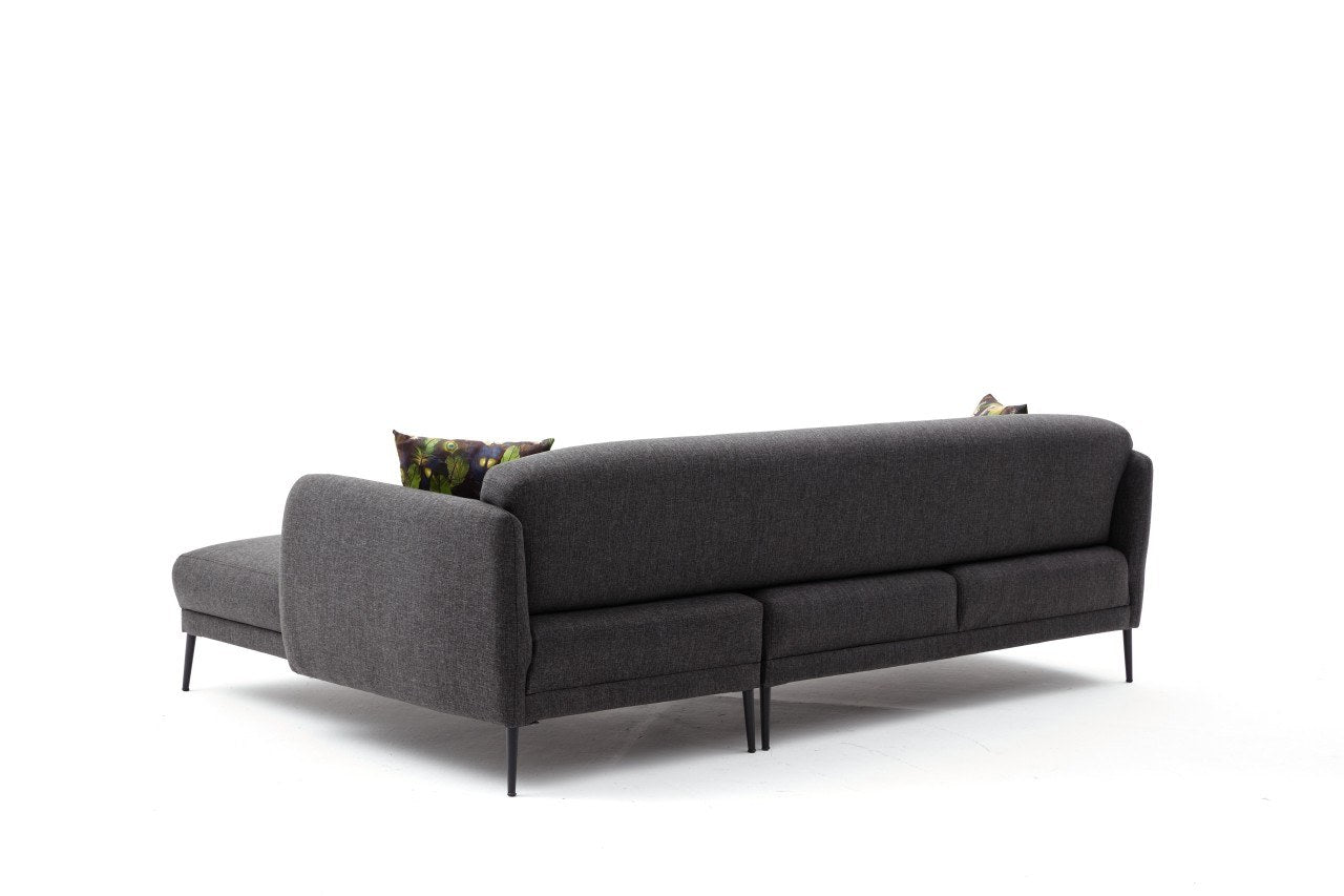 Sofá-cama de canto moderno, antracite, 265 x 80 x 163 cm | Estrutura 100% madeira de faia, tecido antibacteriano, espuma 28 DNS | Elegante e funcional para qualquer espaço