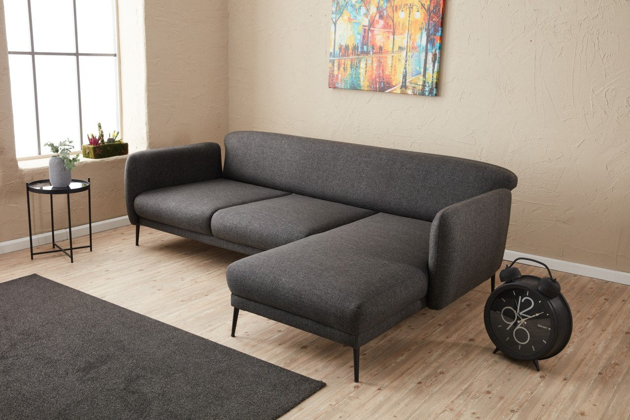 Sofá-cama de canto moderno, antracite, 265 x 80 x 163 cm | Estrutura 100% madeira de faia, tecido antibacteriano, espuma 28 DNS | Elegante e funcional para qualquer espaço