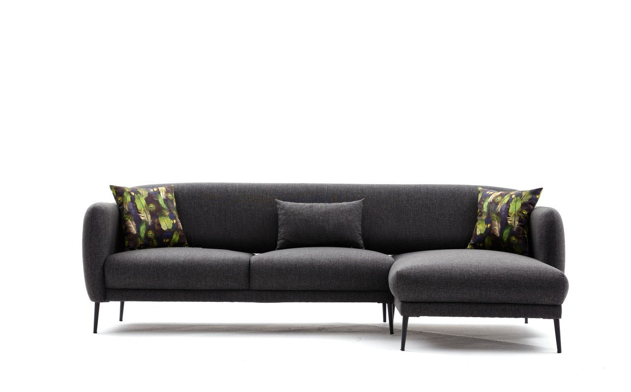 Sofá-cama de canto moderno, antracite, 265 x 80 x 163 cm | Estrutura 100% madeira de faia, tecido antibacteriano, espuma 28 DNS | Elegante e funcional para qualquer espaço