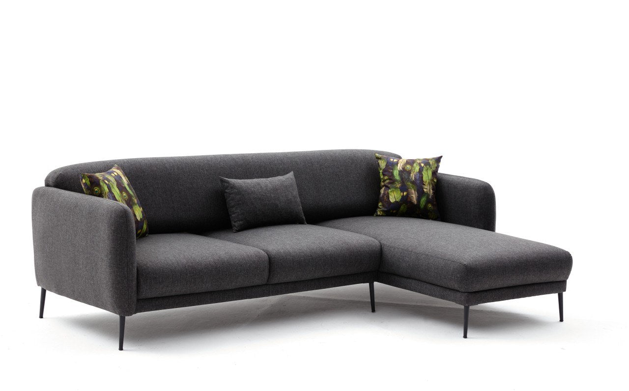 Sofá-cama de canto moderno, antracite, 265 x 80 x 163 cm | Estrutura 100% madeira de faia, tecido antibacteriano, espuma 28 DNS | Elegante e funcional para qualquer espaço