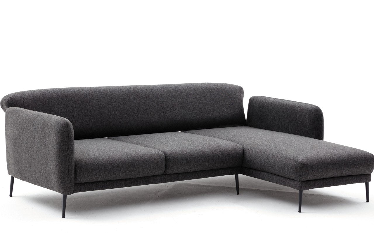 Sofá-cama de canto moderno, antracite, 265 x 80 x 163 cm | Estrutura 100% madeira de faia, tecido antibacteriano, espuma 28 DNS | Elegante e funcional para qualquer espaço