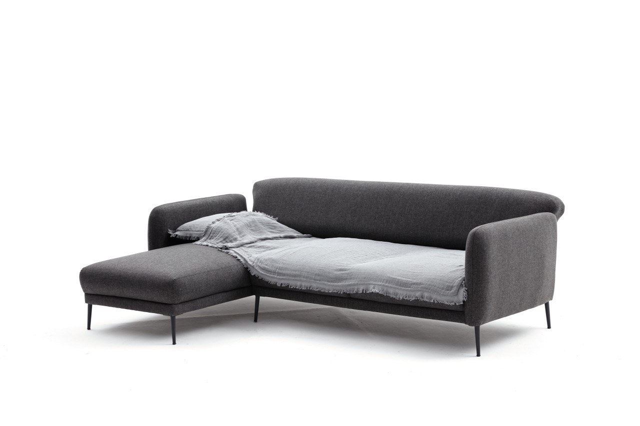 Sofá-cama de canto moderno, antracite, 265 x 80 x 163 cm | Estrutura 100% madeira de faia, tecido antibacteriano, espuma 28 DNS | Elegante e funcional para qualquer espaço
