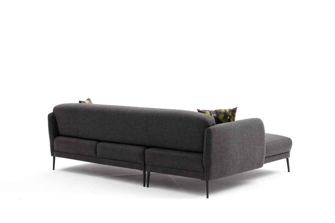 Sofá-cama de canto moderno, antracite, 265 x 80 x 163 cm | Estrutura 100% madeira de faia, tecido antibacteriano, espuma 28 DNS | Elegante e funcional para qualquer espaço