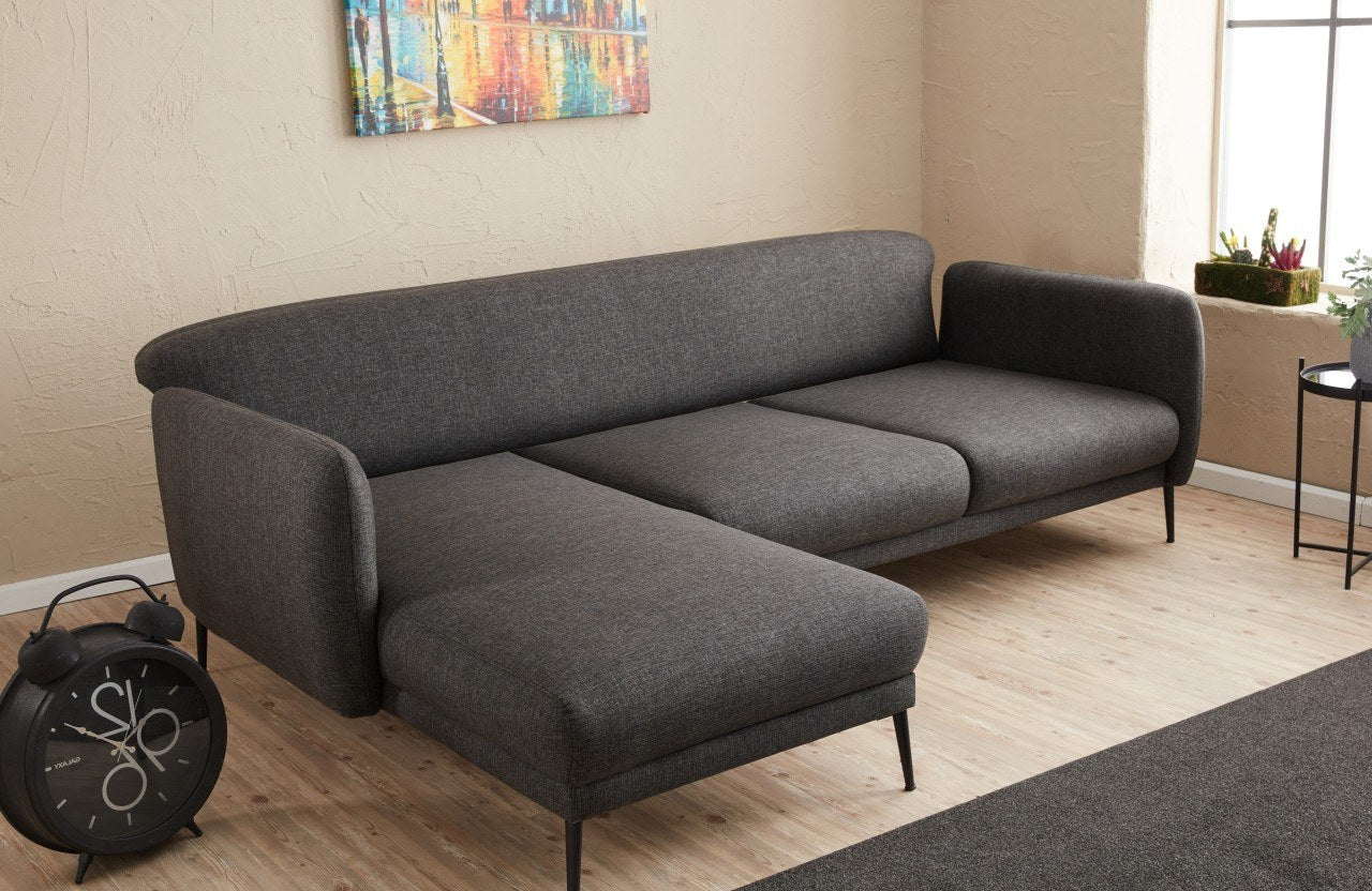 Sofá-cama de canto moderno, antracite, 265 x 80 x 163 cm | Estrutura 100% madeira de faia, tecido antibacteriano, espuma 28 DNS | Elegante e funcional para qualquer espaço