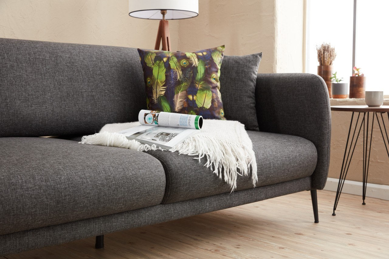 Sofá-cama de canto moderno, antracite, 265 x 80 x 163 cm | Estrutura 100% madeira de faia, tecido antibacteriano, espuma 28 DNS | Elegante e funcional para qualquer espaço