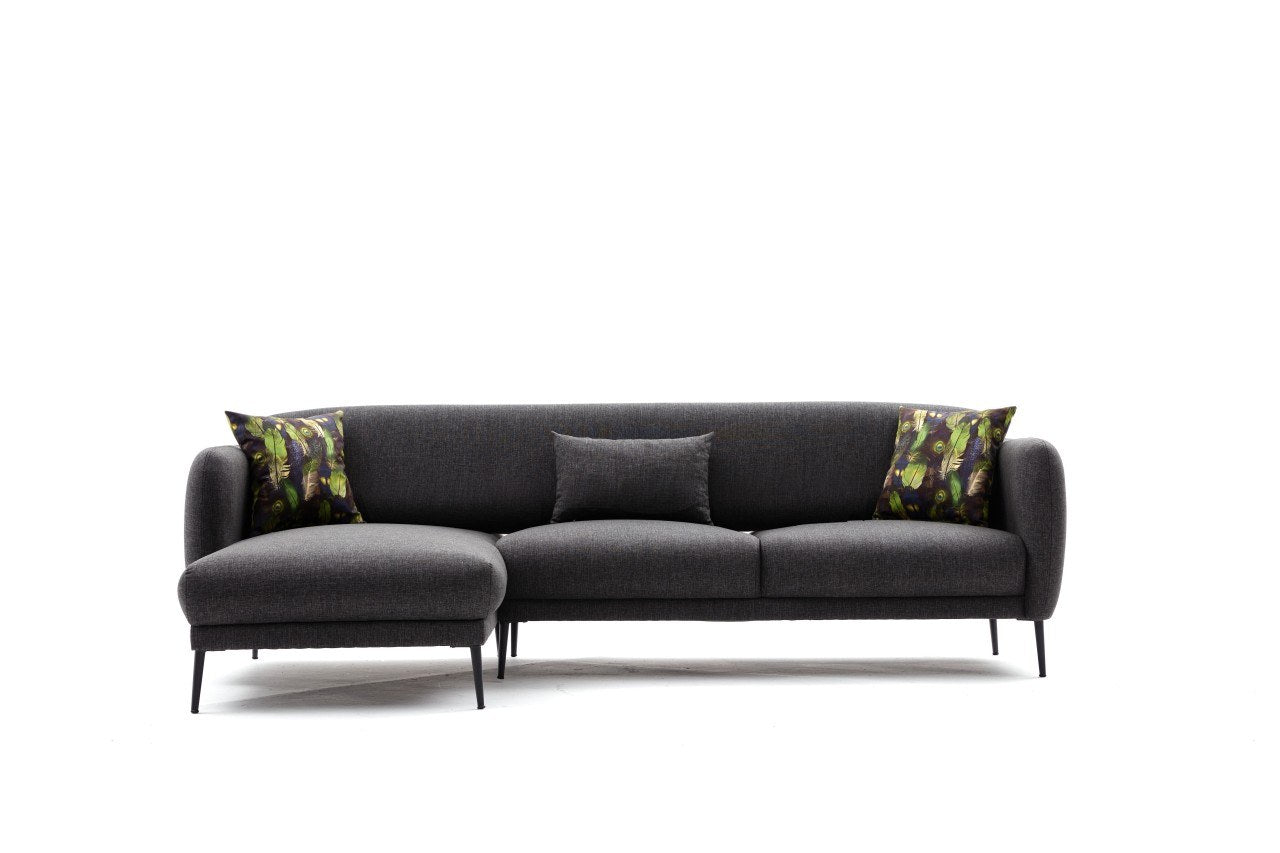 Sofá-cama de canto moderno, antracite, 265 x 80 x 163 cm | Estrutura 100% madeira de faia, tecido antibacteriano, espuma 28 DNS | Elegante e funcional para qualquer espaço